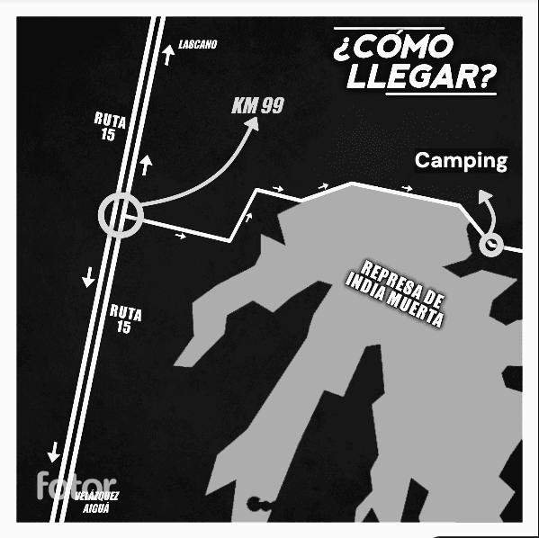 Mapa de acceso a la Represa India Muerta — Ruta 15 km. 99